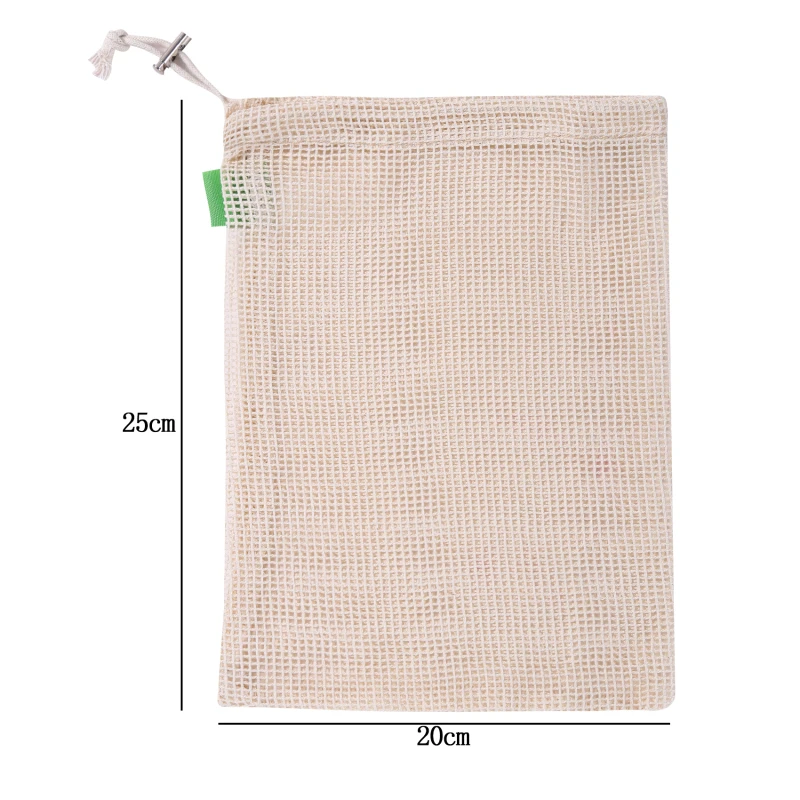 

20*25CM Cotton Mesh Vegetable Bags Produce Bag Reusable Cotton Mesh Vegetable Storage Bag Kitchen Fruit Vegetable With Drawstrin