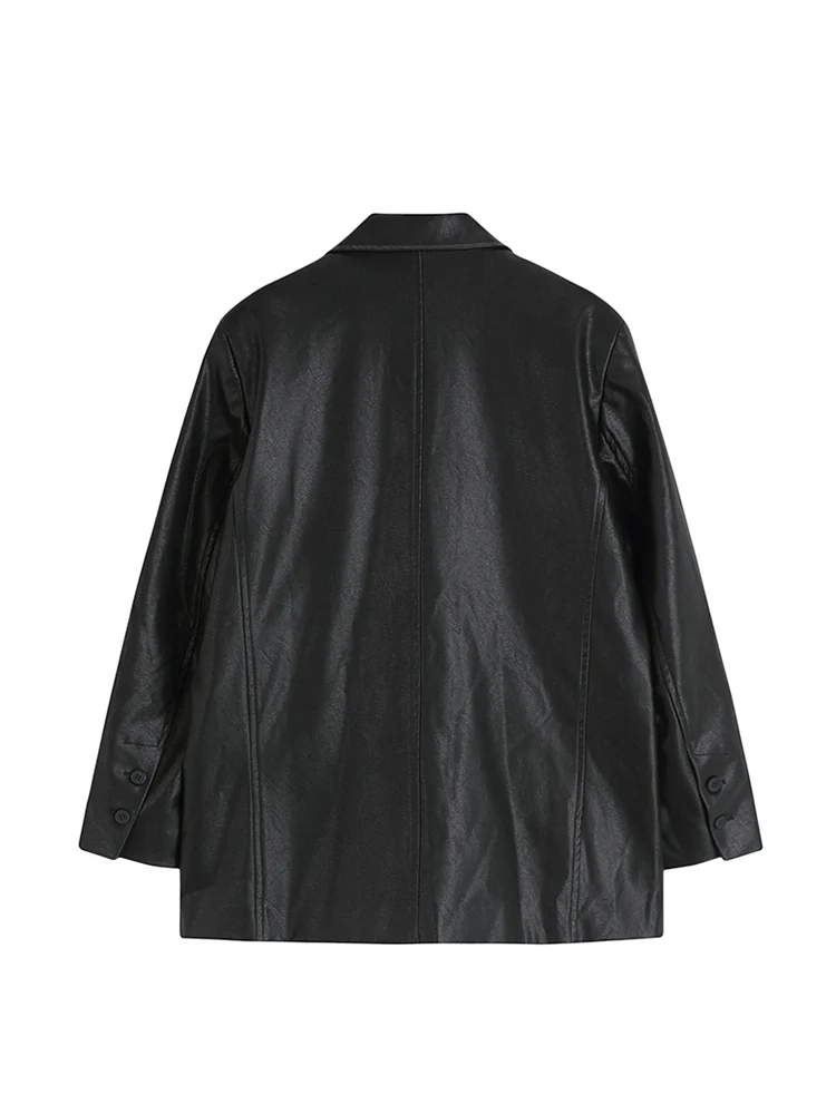 2021 Women PU Fur Suit Jacket Office Ladies Loose Korean Fashion Blazer Female Vintage Lapel Double Breasted Long Sleeve Coats |