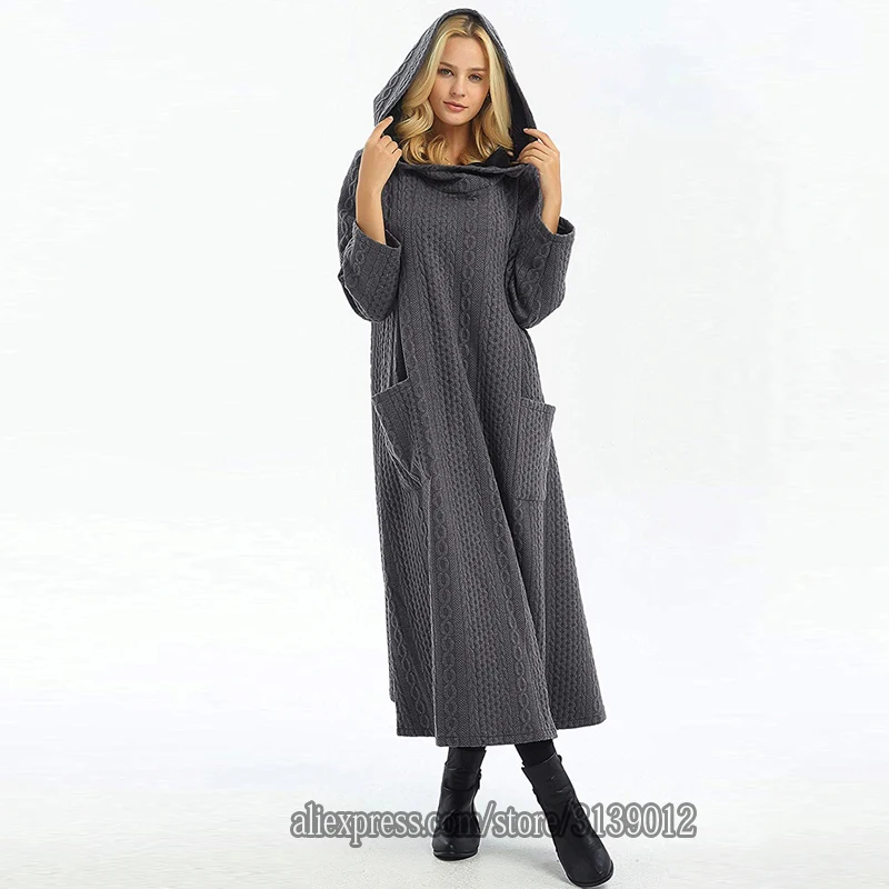 dark gray Зимний кафтан Марокканская абайя Дубай мусульманский хиджаб платье Марокко ислам женские платья Djellaba Caftan Marocain платье kleding Musulman - Цвет: dark gray