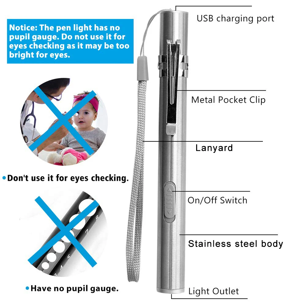 USB Перезаряжаемый светодиодный фонарик холодный белый + теплый свет ручка мини с