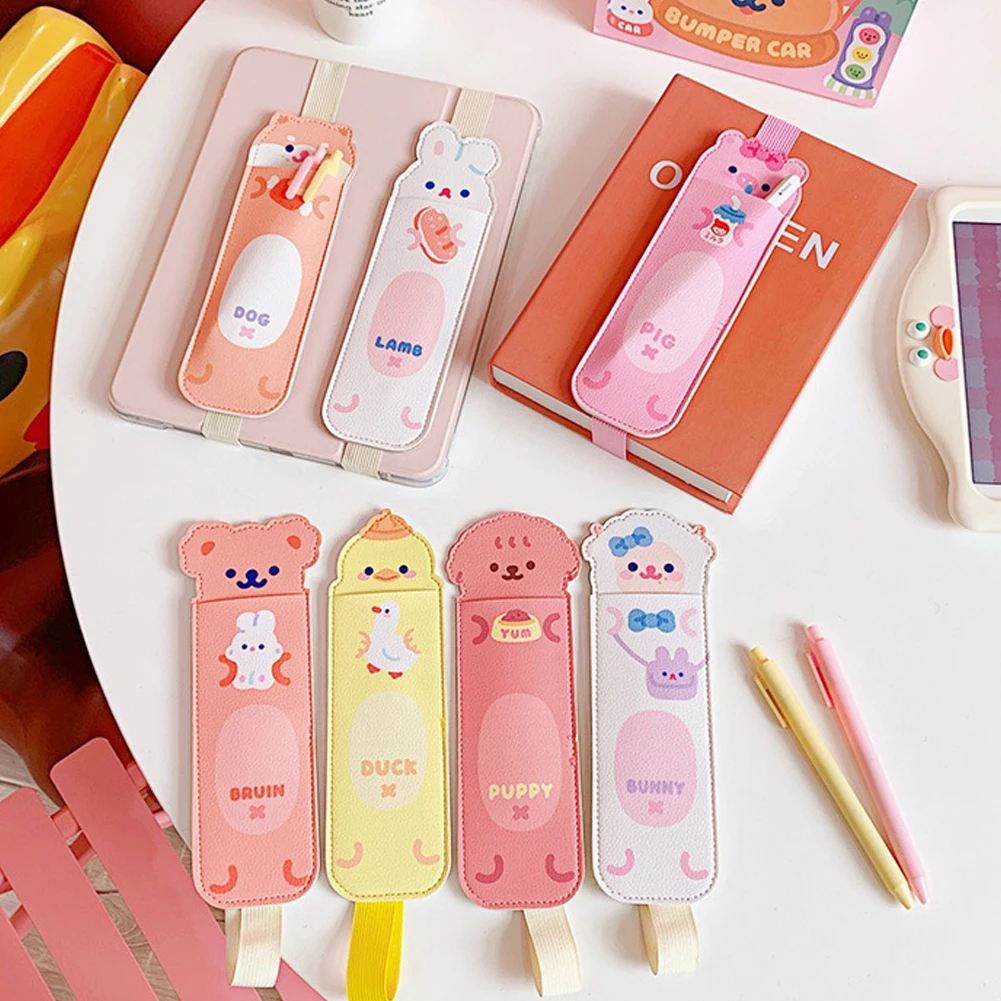 

Cute Pet Series Pencil Bags Kawaii Animal PU Pencil Case Simple Portable Elastic Band Stationery School Supplies Office Storage