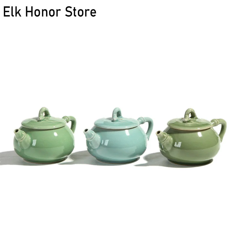 

240ml Longquan Celadon Teapot Personal Handmade Bamboo The Spherical Filter Teapot Ceramics Arts Teapot Antique Teapot