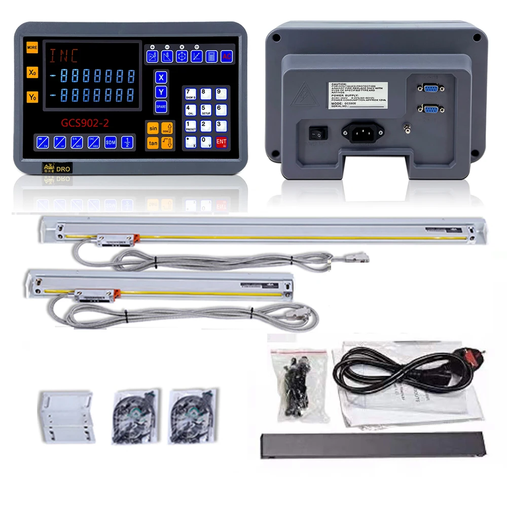 

Dro 2 Axis Big LCD Display with 2 PCS 5U Linear Optical Dimensions Glass Line Ruler 50mm to 1000mm For Milling Lathe Machine