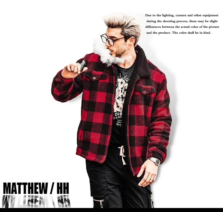 

Men's plaid coat men's zipper long sleeve thickened warm coat men's casual fashion loose top C004