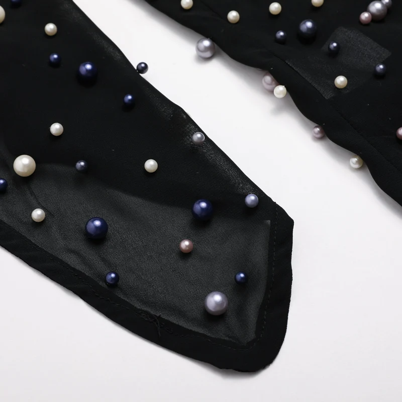 

Perspective Mesh Top Women's Summer New European Station Trumpet Sleeve Black Sexy Open Back Chiffon Shirt