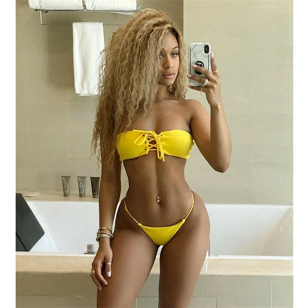 Сексуальный бикини 2020 mujer Бразильский купальный костюм с Пуш-Ап женский желтый