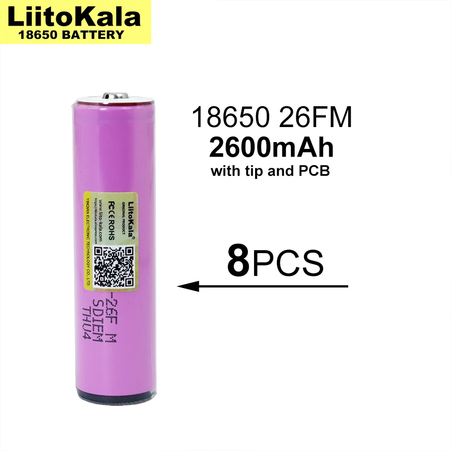 

8PCS Liitokala 3.7V/4.2V 18650 2600mAh ICR18650-26FM Rechargeable Lithium Battery PCB Protection Board for Flashlight