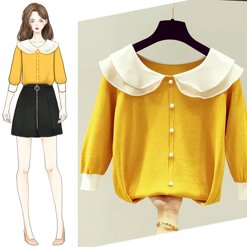 

Spring Autumn Ice Silk Women's Knitted Pullovers Loose Casual Sweater Thin Single-breasted Women Tops Korean O-neck