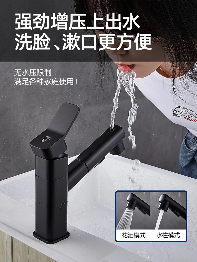 

Copper Pull-out Faucet Bathroom Inter-Platform Basin Washbasin Wash Basin Black Basin Faucet Hot and Cold Wash Head