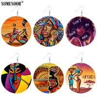 somesoor colorful facial makeup paintings african ethos double sides printing round drop earrings for women gifts