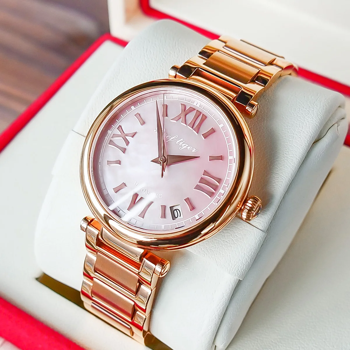 Enlarge Reef Tiger/RT Top Brand Luxury Women Automatic  Watch Rose Gold Ladies Bracelet Watches Date Relogio Feminino RGA1595