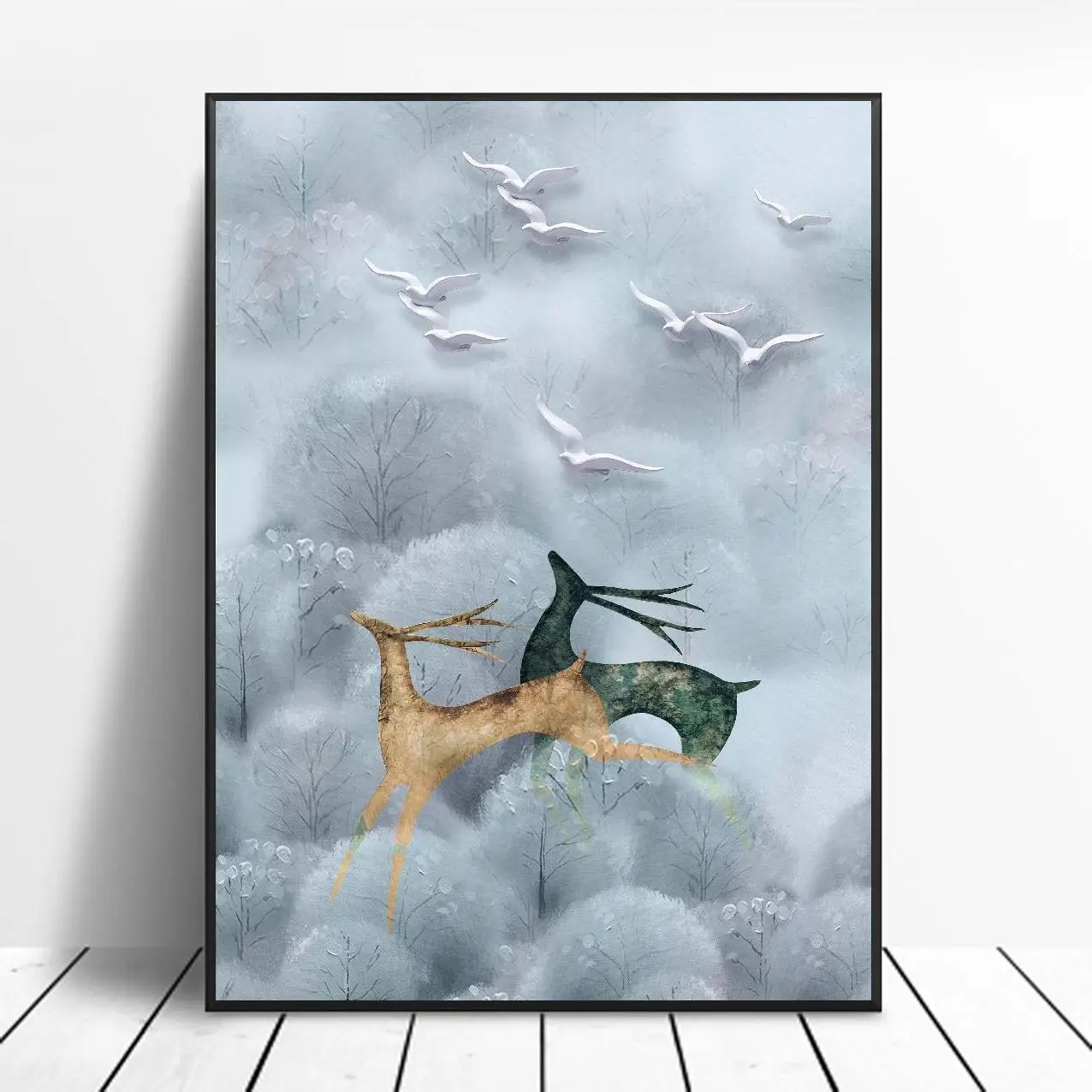 

Nordic Elk Canvas Painting Art Print Poster Picture Wall Modern Minimalist Bedroom Living Room Decoration