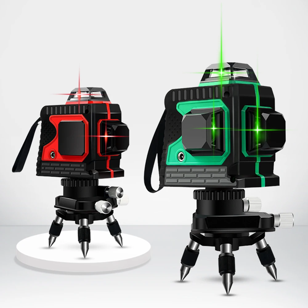 Лазерный уровень 3D лазерный с поворотным основанием 12 линий зеленый видимый на 360