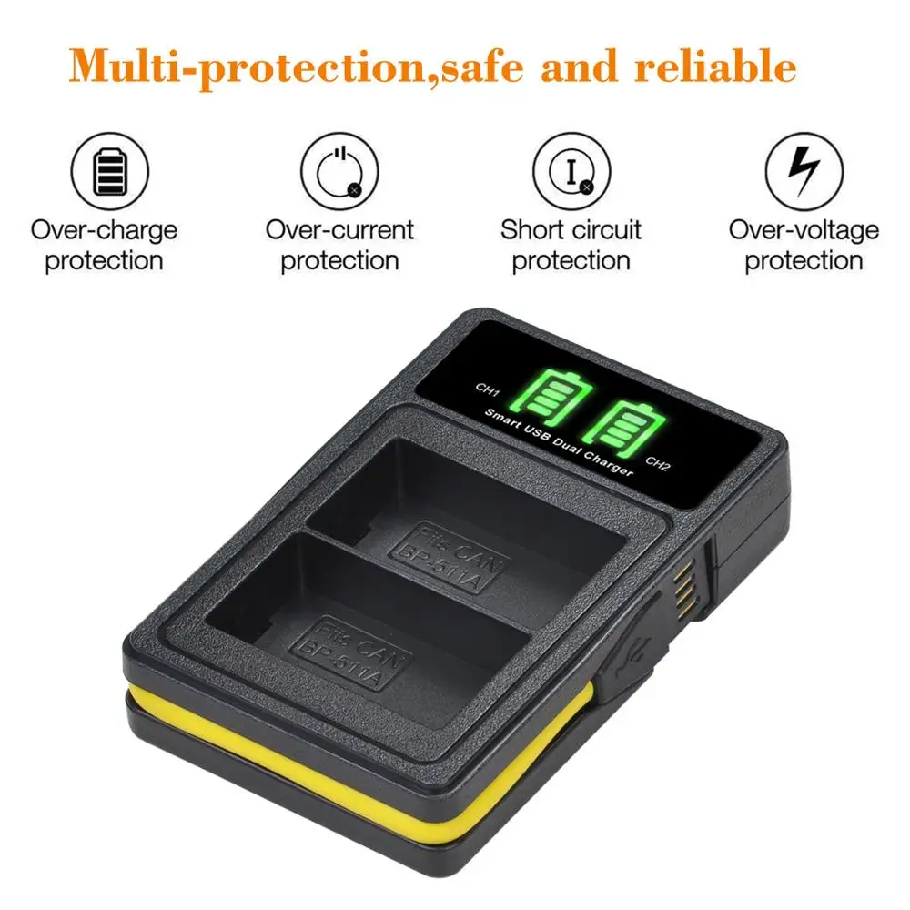 2 шт. BP 511A 511 BP511 BP511A батареи + светодиодный USB двойное зарядное устройство для Canon EOS
