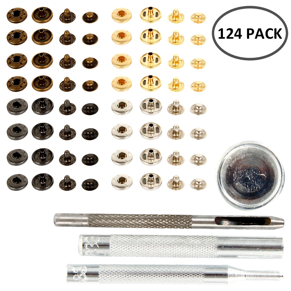 120sets Metal Brass Press Studs With 4 Pcs Fixing Tools Sewing Button Snap Fasteners Leather Craft DIY 831/633/655 | Дом и сад