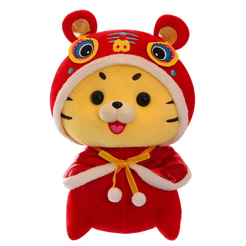

72XC Handmade Mascot Tiger Doll Tabletop Decoration Cotton Filled Novelty Sofa Room 2022 Chinese Lunar Year Ceremony Supply