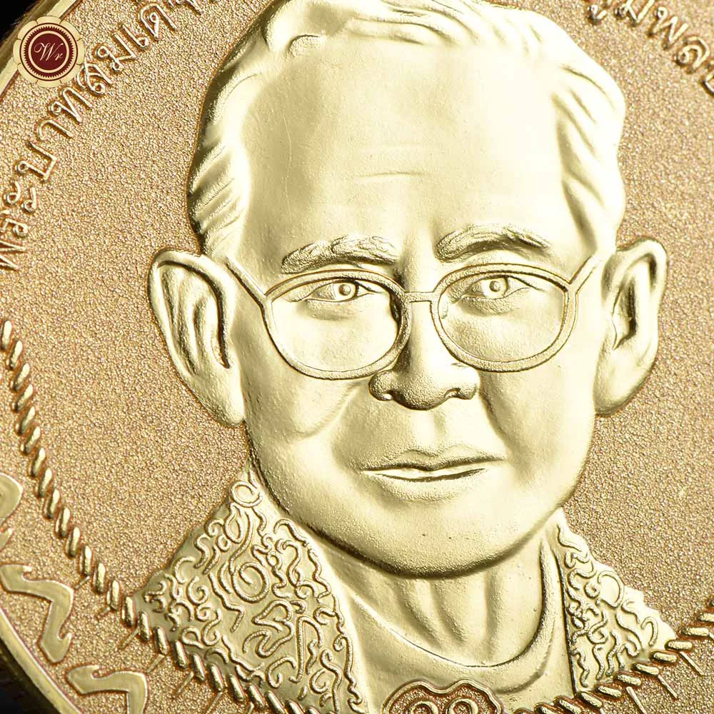 WR 24K позолоченная металлическая монета Thailand King Bhumibol Adulyadej Золотая редкая
