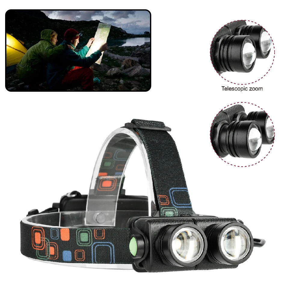 Масштабируемый светодиодный налобный фонарь 4 режима 18650 уличный для кемпинга