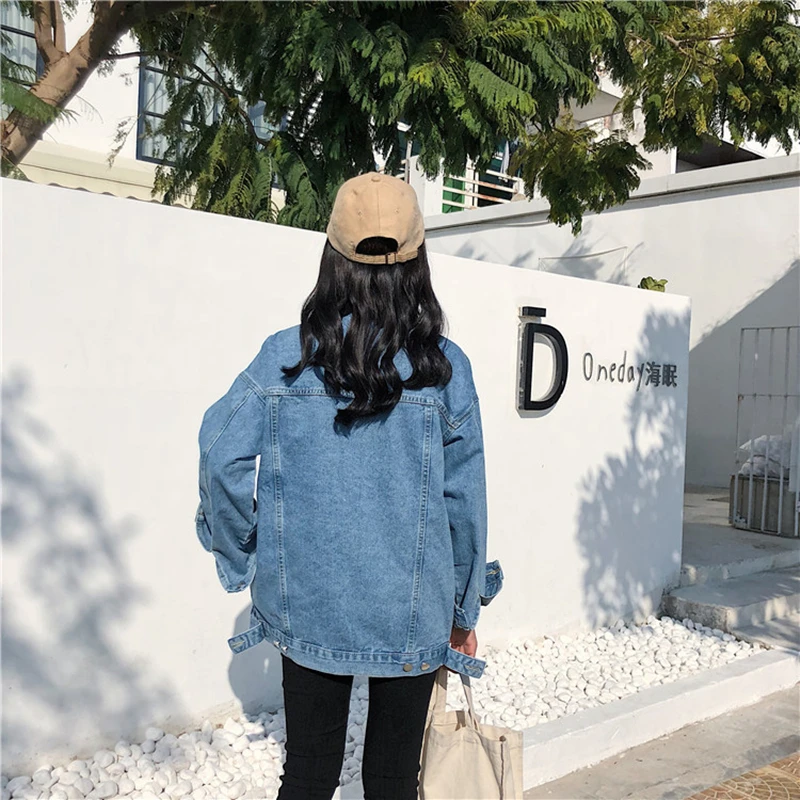 

Autumn Chaqueta Mujer Coat Solid Washed Denim Wild Jacket For Women Loose Casual Blue Women Coats Female Outwear Denim Feminine