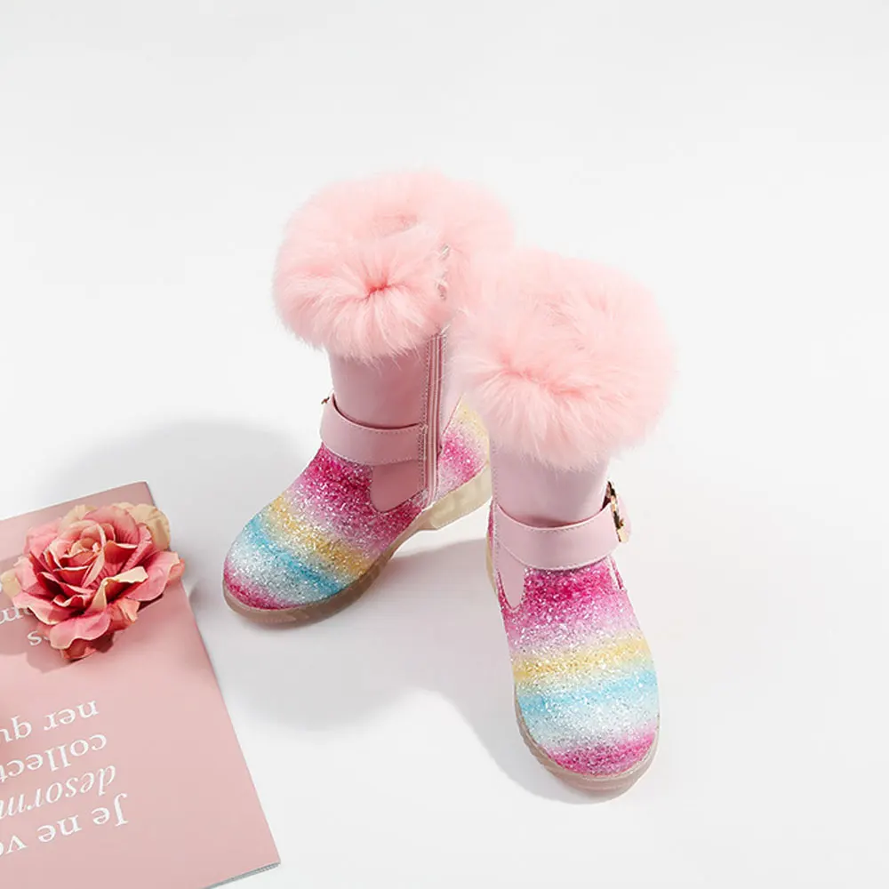 Ботинки принцессы для маленьких девочек с единорогом, флисовые зимние сапоги с блестками для маленьких девочек, теплая зимняя обувь цвета с... от AliExpress RU&CIS NEW