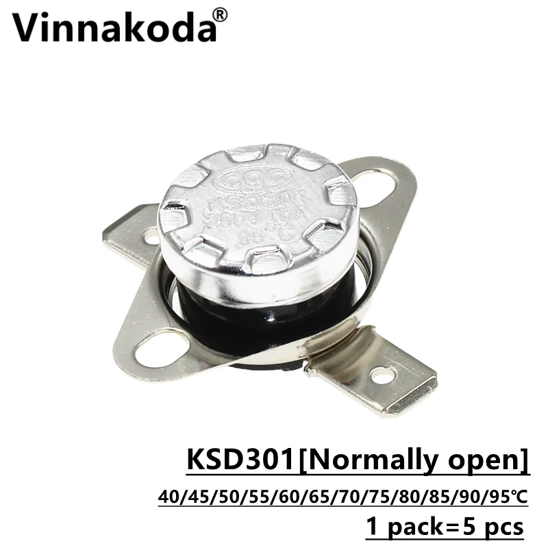 5PCS normally open KSD301 temperature control sensor 10A 250V 40/45/50/55/60/65/70/75/80/85/90/95℃ | Sensors