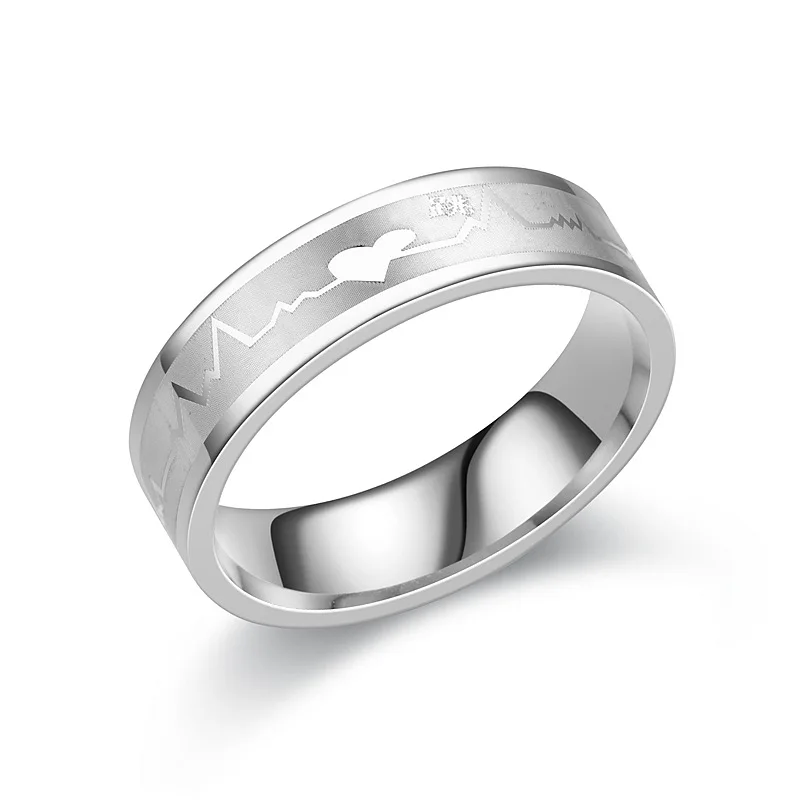 

2021 Classic Titanium Steel Ring Electrocardiogram Wave heartbeat Ring Wedding Couples Rings Bijouterie for Men Women Gift