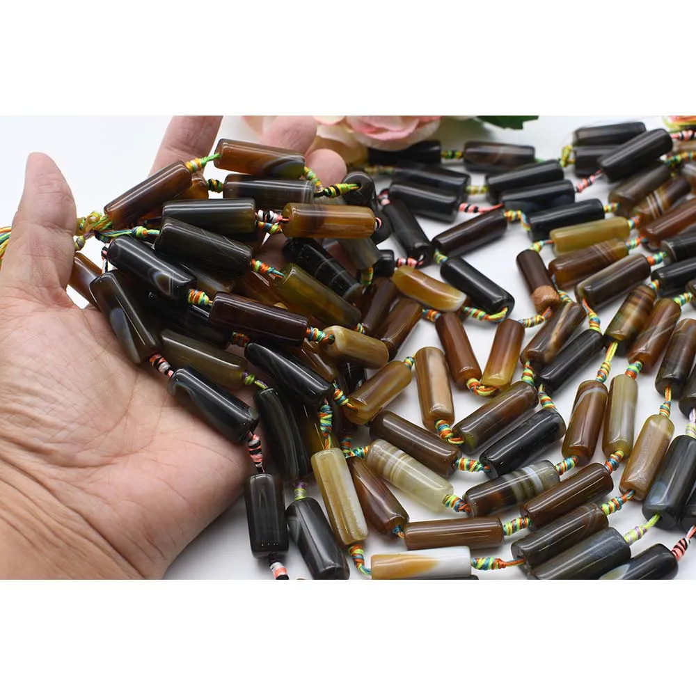 

2strands/lot 30mm Natural Smooth dark coffee cylindrical Agate stone bead For DIY Bracelet Necklace Jewelry Making Strand 15"