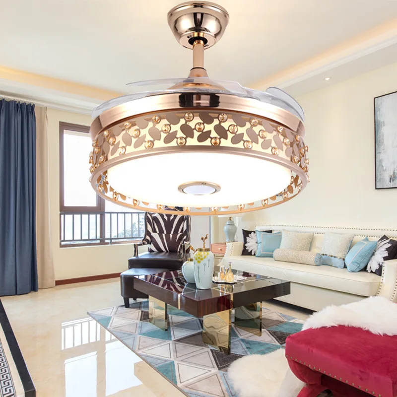 

Bluetooth music ceiling fan lamp dining room living room invisible fan lamp chandelier home modern bedroom with audio fan lamp