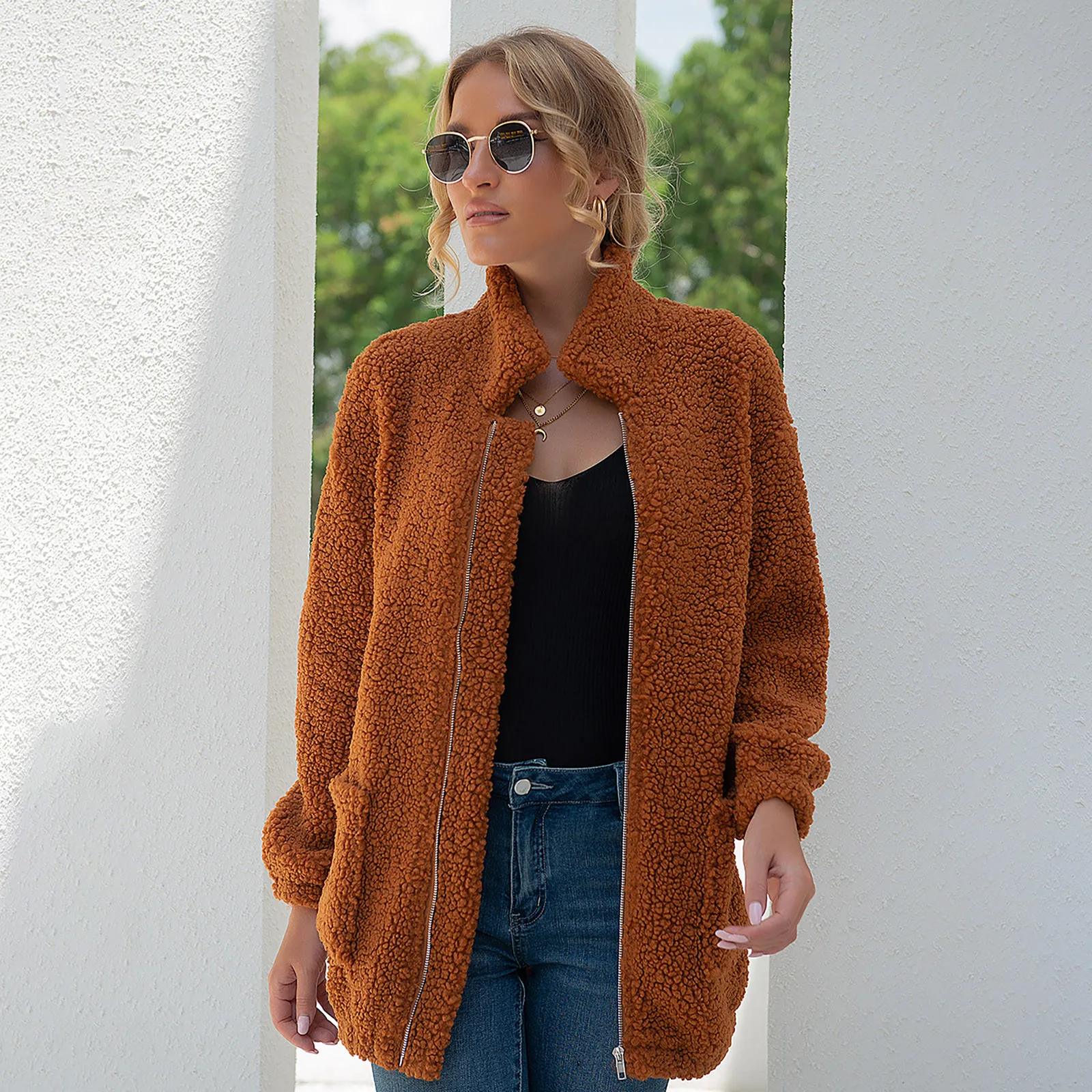 

Верхняя одежда, пальто, куртки, плюшевая осенняя куртка оверсайз на молнии, женская уличная одежда, ветровка, свитер с длинным рукавом, Свобо...