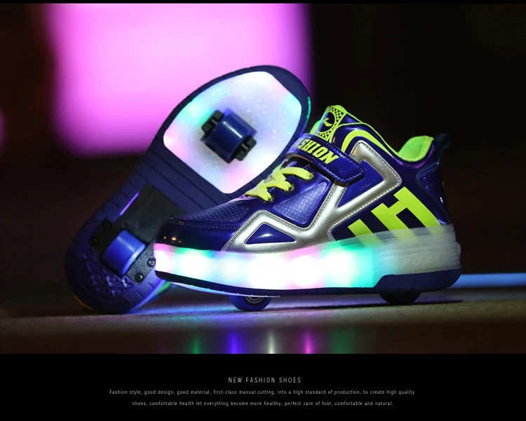 HYFMWZS/ г. Модные двухколесный светодиодный Heelys обувь дышащая детская обувь съемные детские тонкие Ролики 30-40