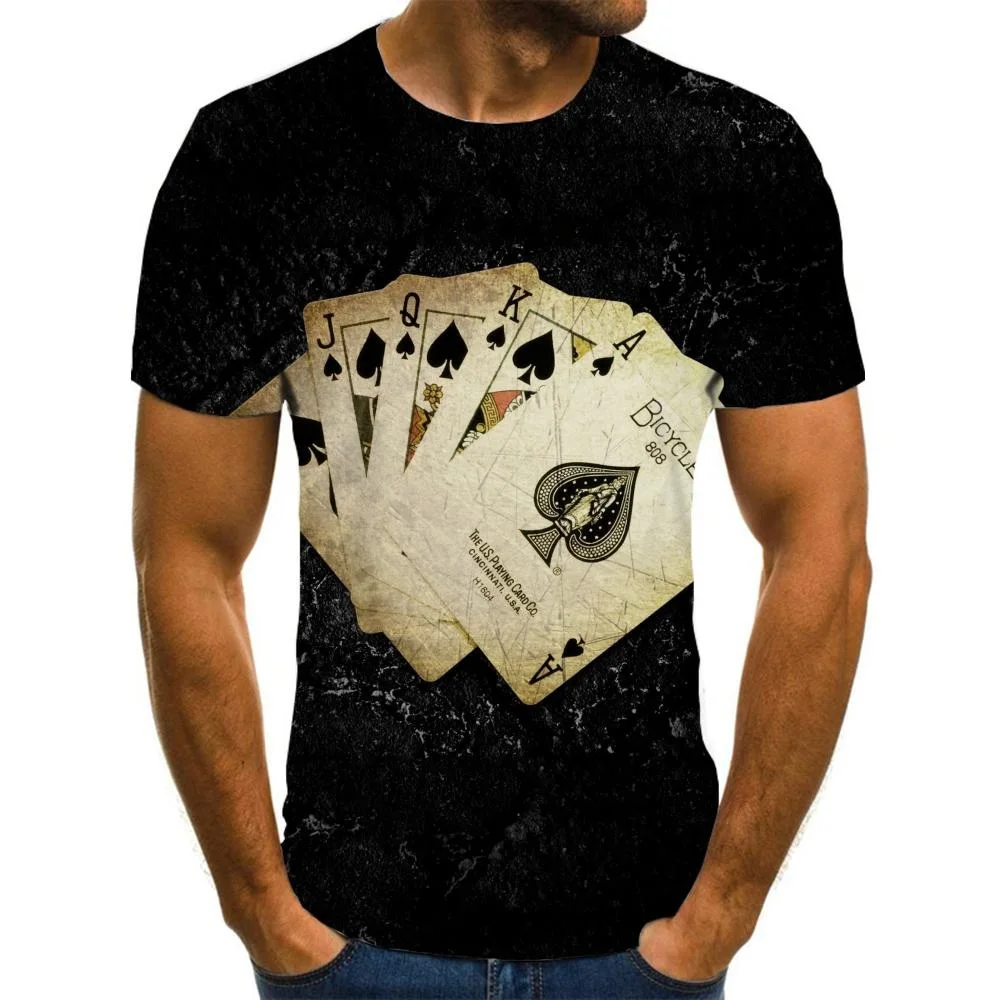 

New 3D Playing Cards T-shirt Men's Poker Casual Gambling Funny T-shirt Colorful anime Short-Sleeved Clothes
