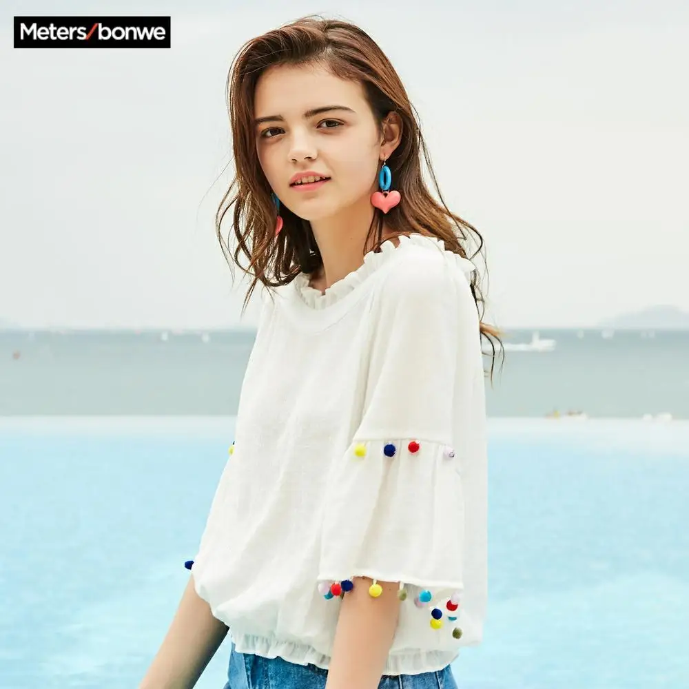 METERSBONWE рубашка с короткими рукавами Молодежная милая блузка ветрозащитная