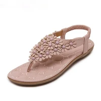 summer bohemia style ladies sandals flip flops women shoes small flowers big size beach shoes woman pinkgrey