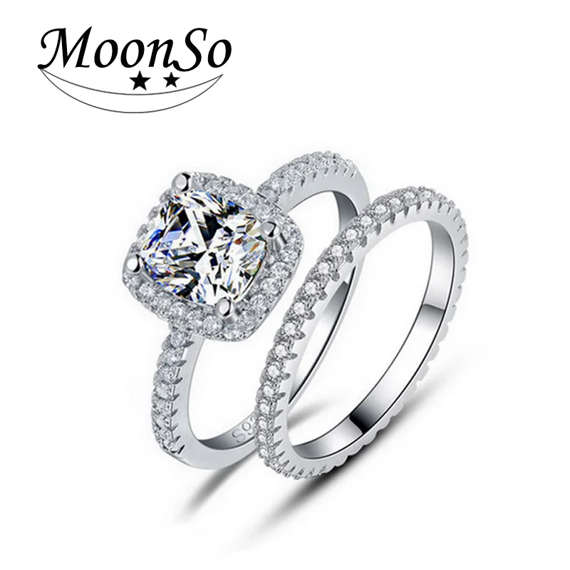 Рождественские настоящие 925 Серебряное кольцо набор Обручение O палец Свадебные