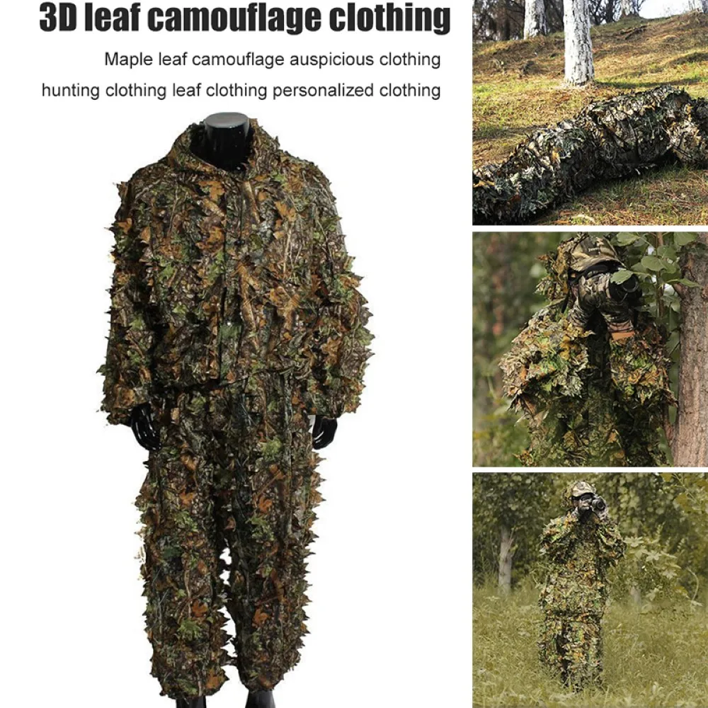 

Охотничья одежда, 3D бионический костюм Ghillie с кленовыми листьями, мужская куртка, брюки, охотничий снайперский Камуфляжный костюм Yowie, камуф...