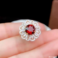 kjjeaxcmy fine jewelry 925 sterling silver inlaid natural gem garnet new womans lady girl female crystal adjustable ring