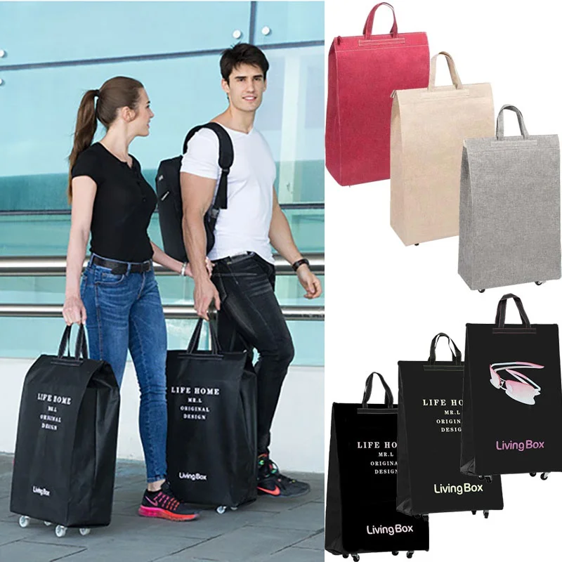 

Waterproof Travel Pouch Fordable Boarding Luggage Travel Shopping Tote Bag with Wheels Clothes Sorting Organizer