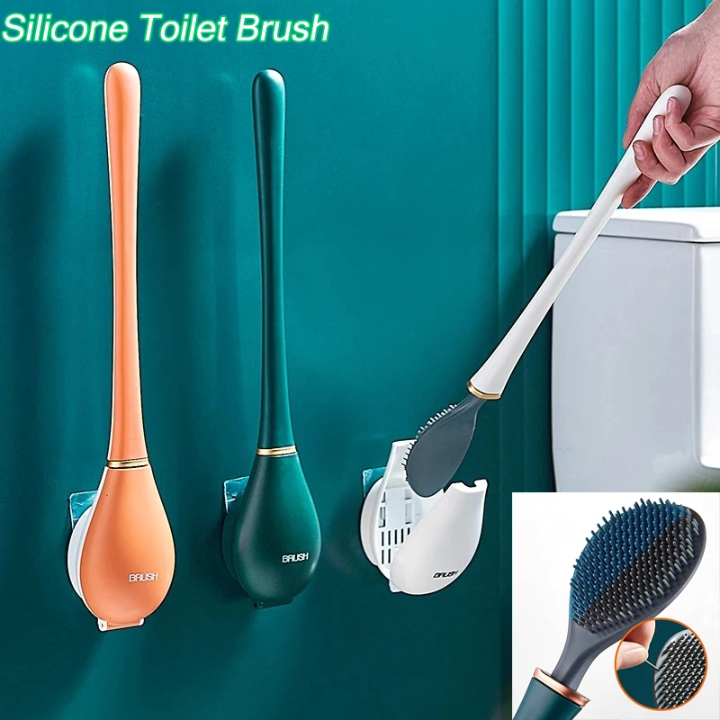 

Silicone Brush Head Toilet Brush Wall-Mounted Automatic Opening And Closing No Dead Corner Wash Bathroom Cleaning Brush Set