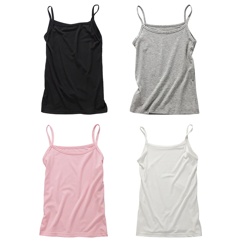 

2-12 Years Old 2021 Simple Solid Lycra Young Girls Tank Top Summer Sleeveless Camisole Kids Cotton Undershirt For Spring Autumn