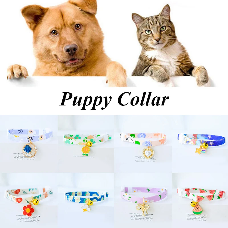 

Colored Flower Printing Bow Ornaments Pet Supplies Dog Collar Adjustable Cat Collar Beautiful Anti-lost Accessories Pet Collar