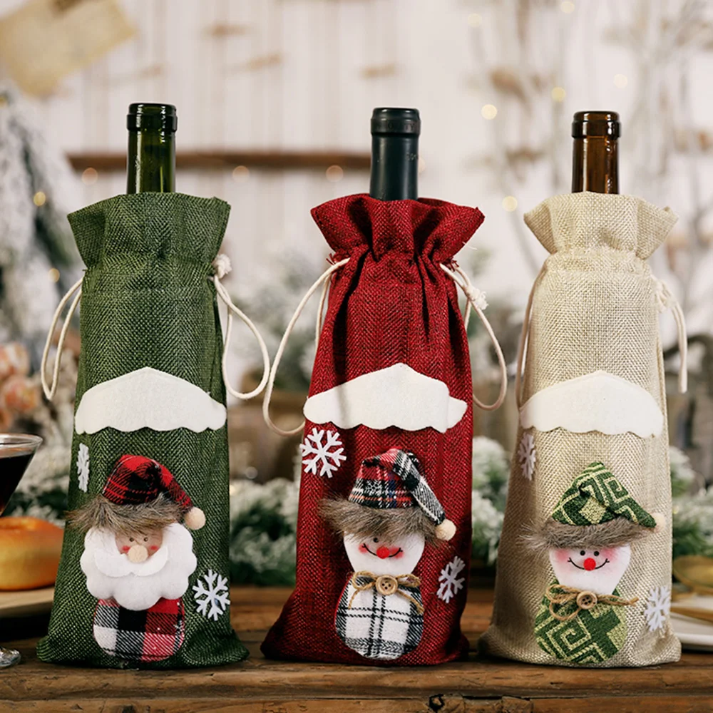 Рождественский чехол для винной бутылки с Санта Клаусом снеговиком сумка