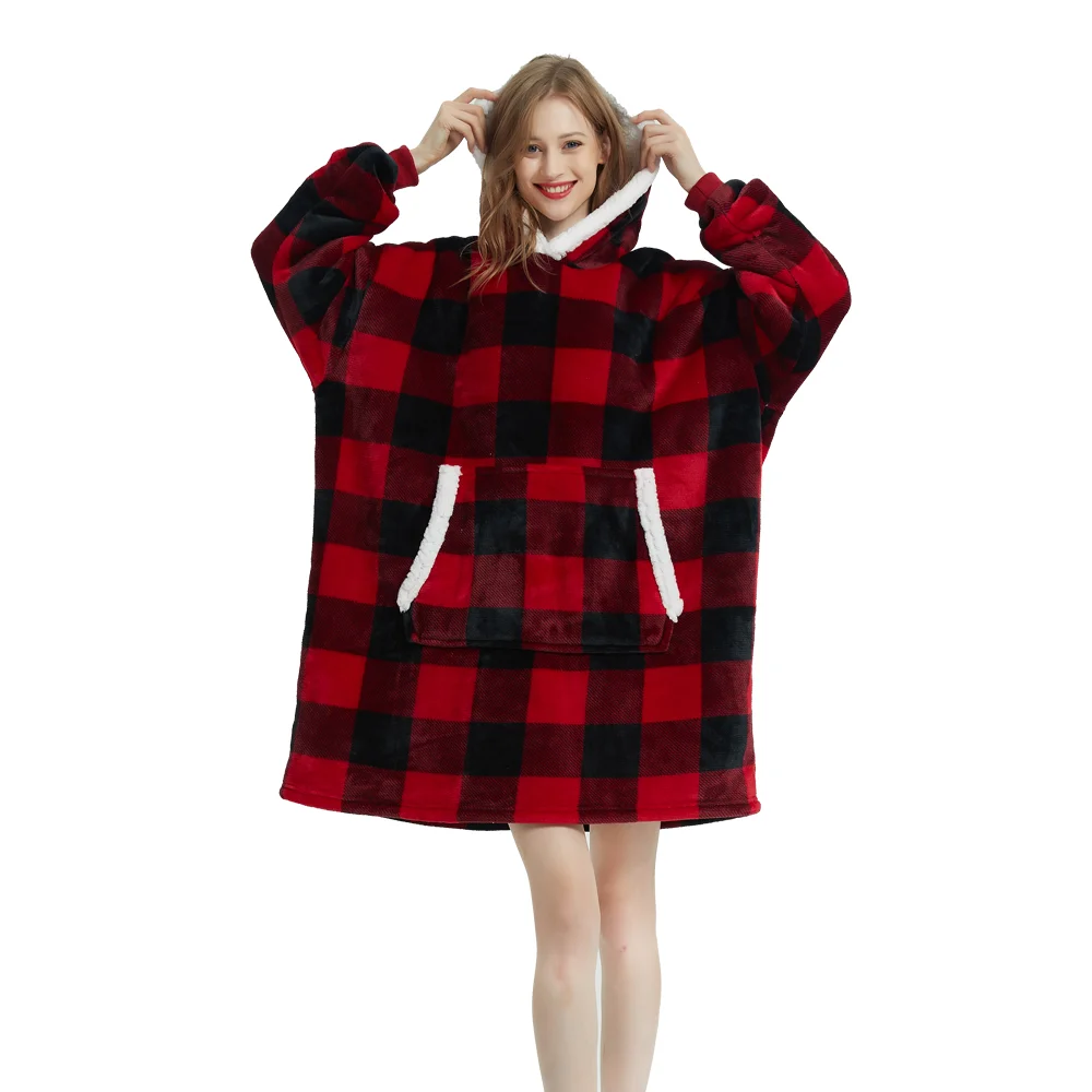Sudadera con capucha de microfibra para mujer, manta de invierno de gran tama&ntilde;o, suave, c&aacute;lida y gruesa, jersey de felpa, bata, manta de lana, mantas para vestir-0