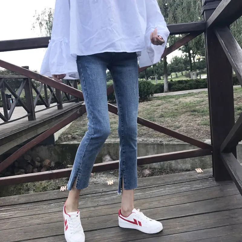 

Pregnancy Length Stretch Washed Denim Maternity Jeans Summer Fashion Pencil Trousers Clothes for Pregnant Women Pregnancy Pants