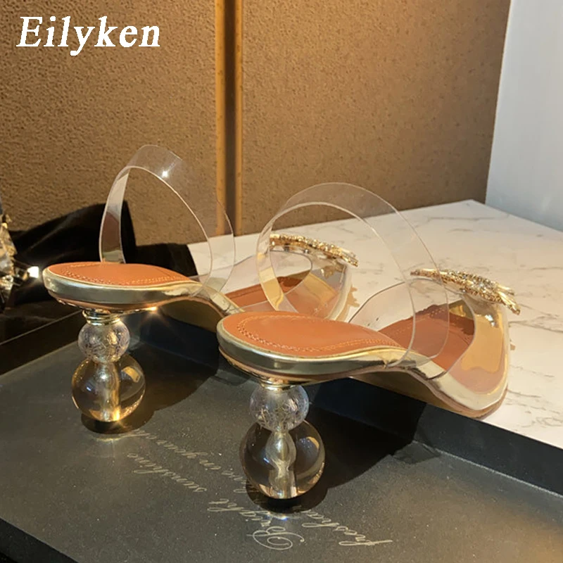 Eilyken/модные туфли лодочки на необычном каблуке с кристаллами из ПВХ прозрачные со