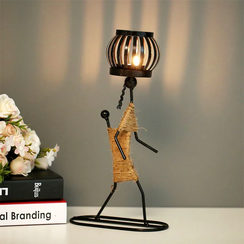 

Nordic Metal Candlestick Abstract Character Sculpture Candle Holder Decor Handmade Figurines Home Decoration Art Gift