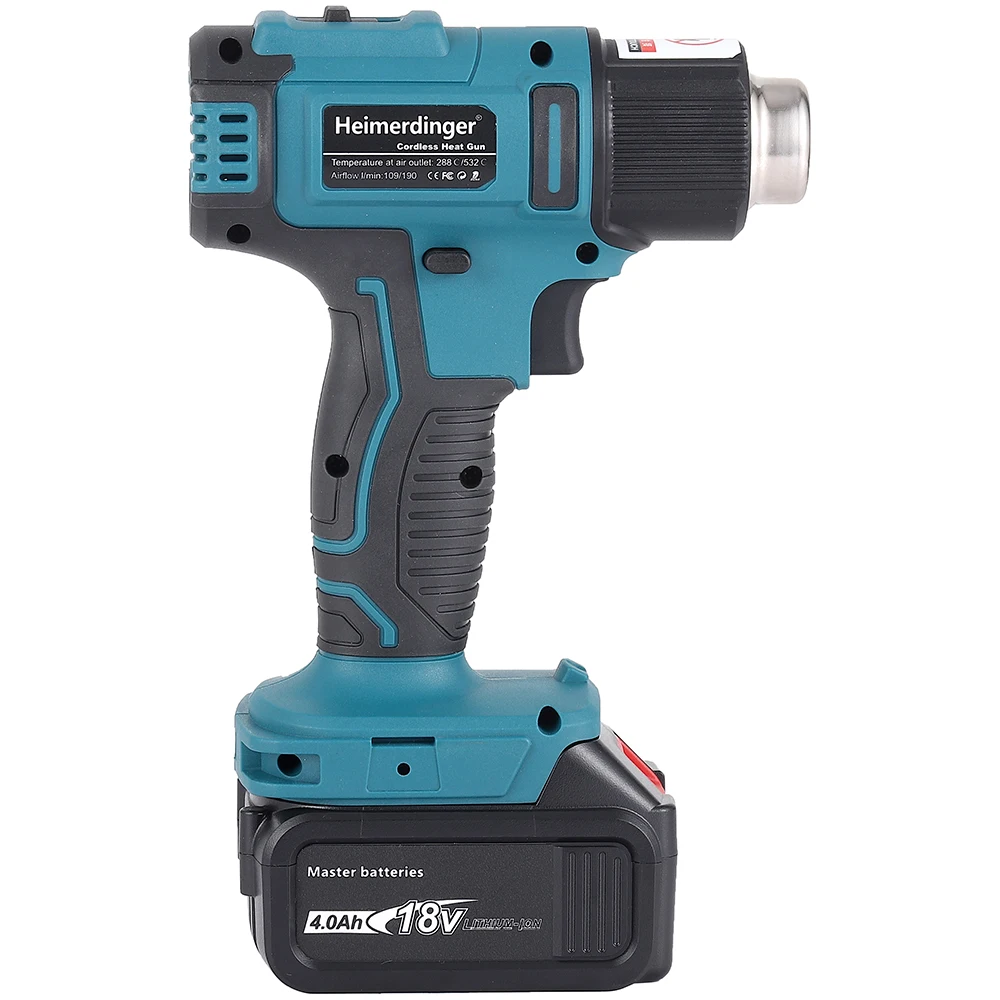 Аккумуляторный термофен без провода, питаемый литиевой батареей 18 В.