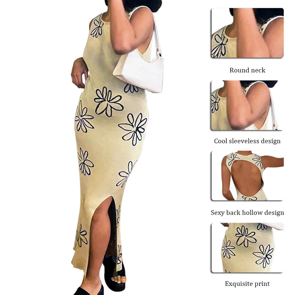 

Y2K Floral Print Party Summer Dress Women Vintage Harajuku Knitted Dress Backless Slim Korean
