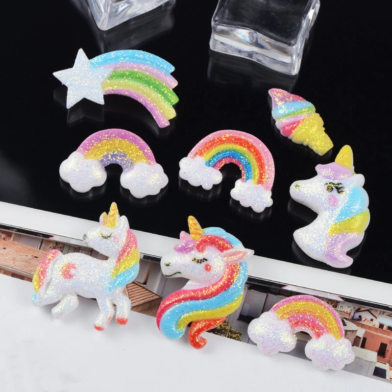 Миниатюрные блестящие ювелирные изделия из смолы с единорогом для рукоделия