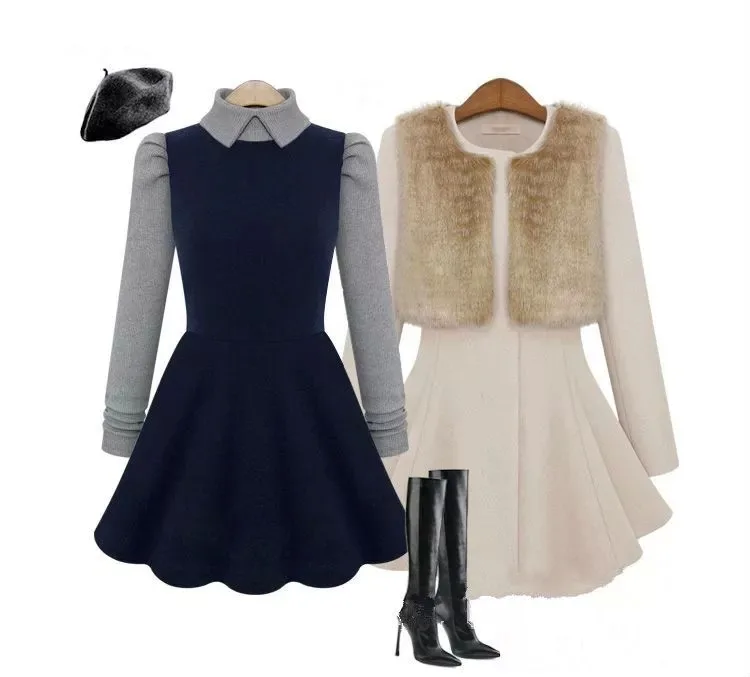 

plus size warm spring autumn womens long sleeve vintage dress female turn down collar ruffles dresses ladies tight pleated dress