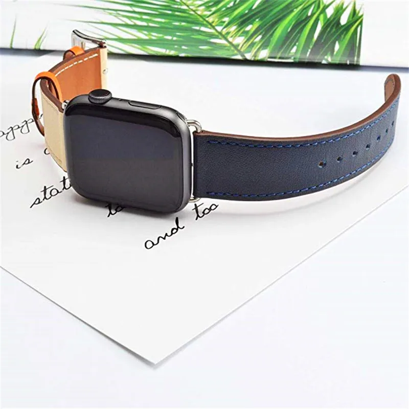 Натуральная кожа двойной Цвет модный ремешок для наручных часов Apple Watch версии